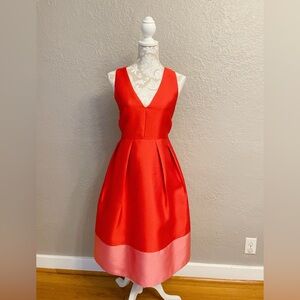 Anthropologie Maeve Satin Roseblock Dress Red Pink Party Holiday Wedding | Sz 10